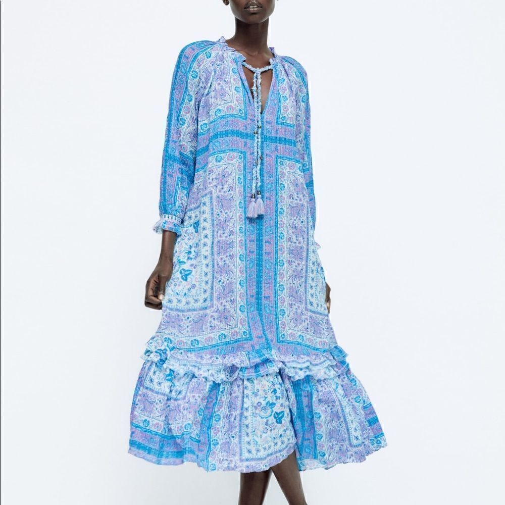 ZARA PRINTED MIDI BOHO DRESS